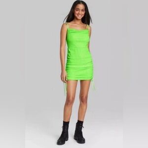 Wild Fable Neon Green Sequin Side Scrunch Tied Cowl Neck Spaghetti Strap
